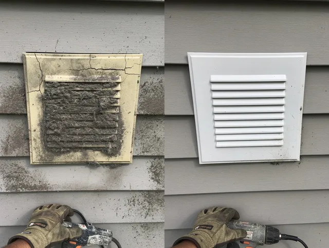 Port Orange Dryer Vent Cleaning technician installing high-quality dryer vent cover at a residential property in Port Orange