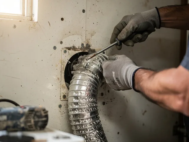 Port Orange Dryer Vent Cleaning technician performing precise dryer vent hose installation in Port Orange